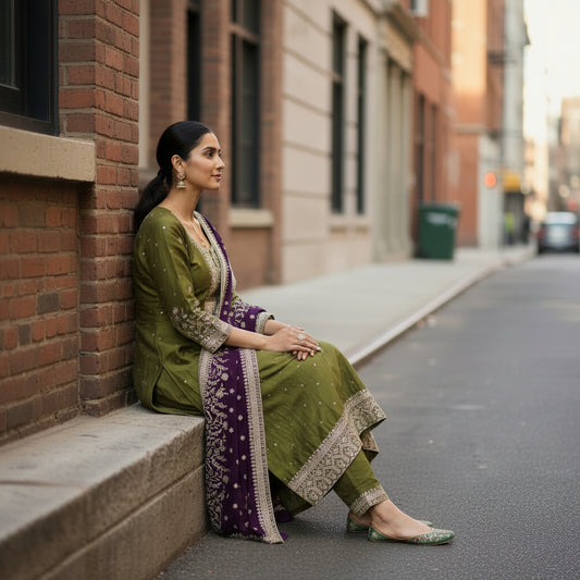 Silk Blend Kurta Set with Embroidery