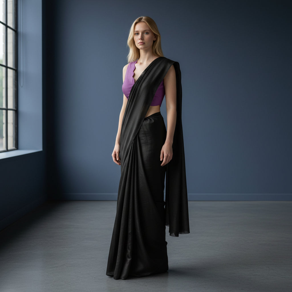 Raw Silk Scalloped Neckline Blouse