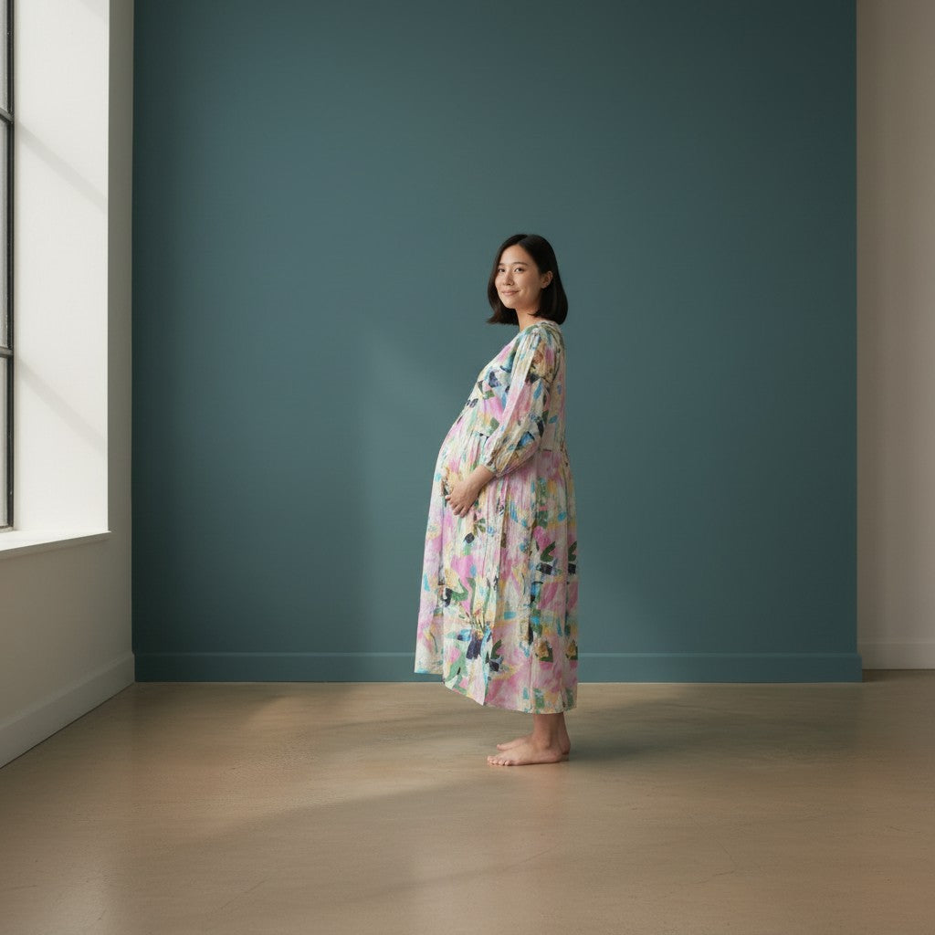 Abstract Multi-Colored Button-Up Midi Dress