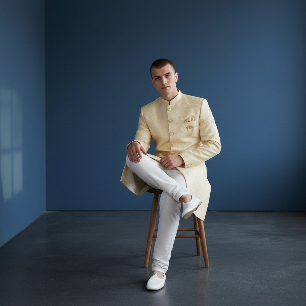 A Yellow self design Sherwani