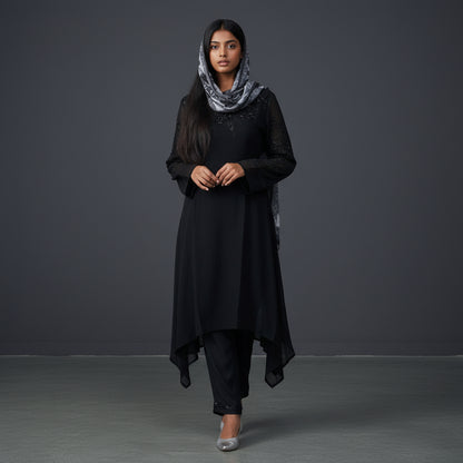 Georgette Kurta Set 3 Pc Black