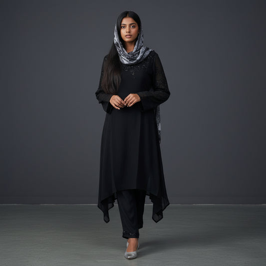 Georgette Kurta Set 3 Pc Black