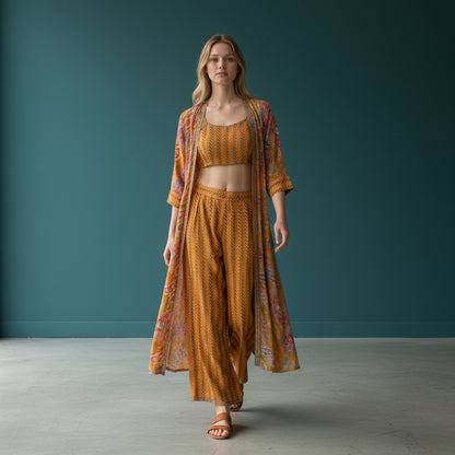 Georgette Co-ord Set Crop Top Wide-Leg Trousers