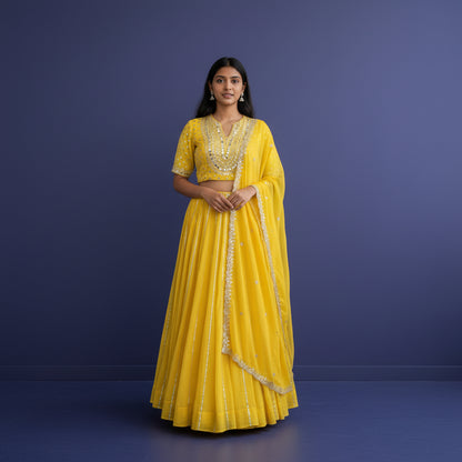 Georgette Lehenga with Heavy Bodice Embroidery