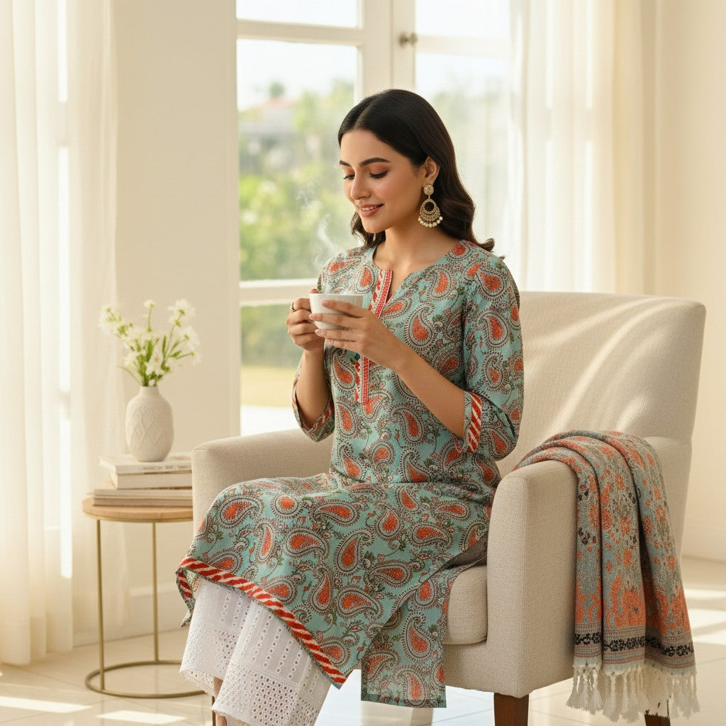 Paisley Print Kurti with Border