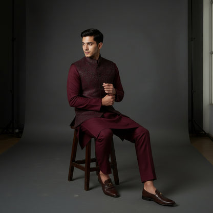 Cotton Silk Blend Kurta Set Maroon