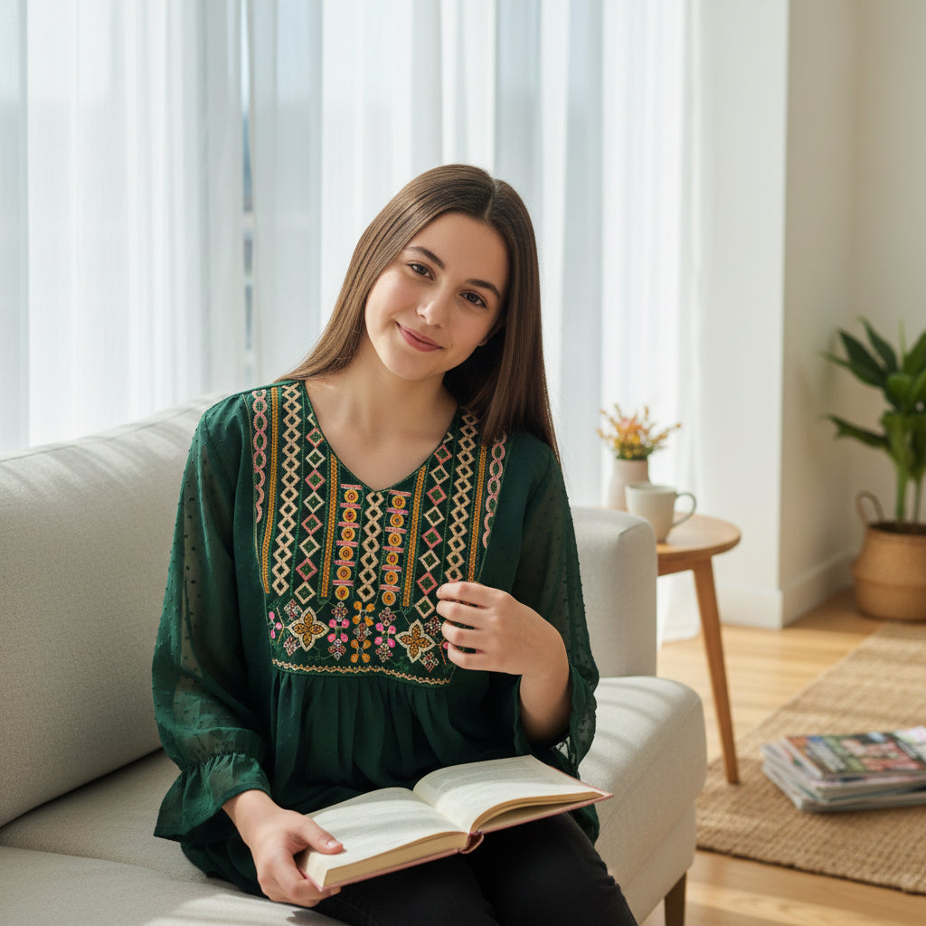 Swiss Dot Chiffon Tunic for Everyday Comfort