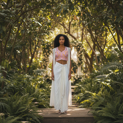 Georgette Draped Saree Skirt with Sequined Bustier