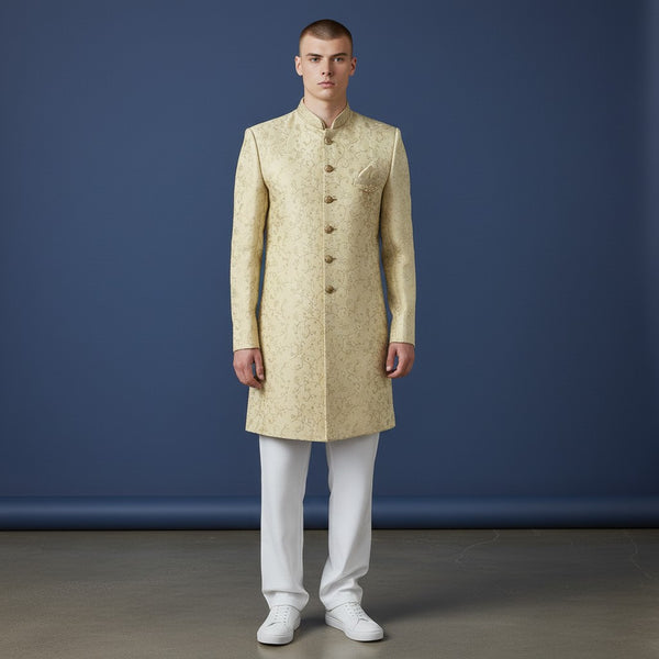 A golden embroidered Men's Sherwani