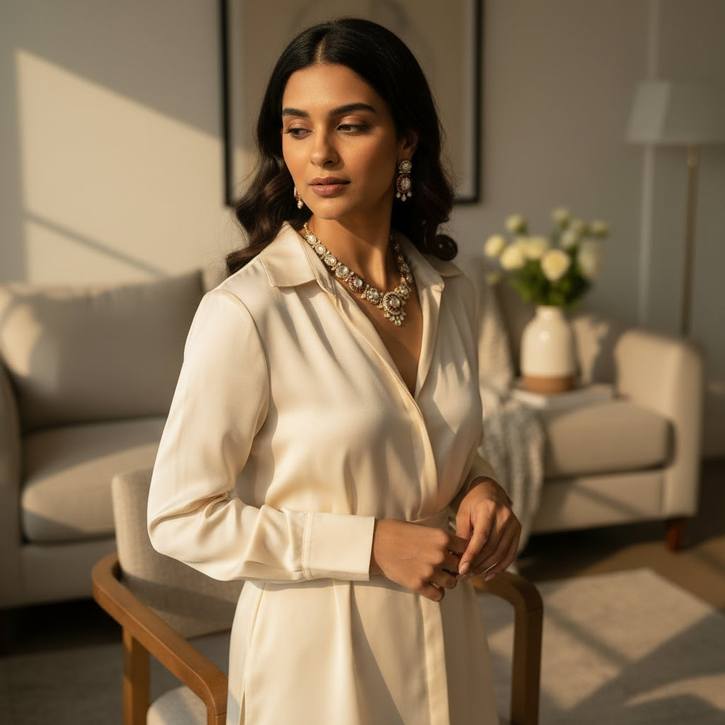 Gold Plated Collar Necklace and Matching Drop Earrings