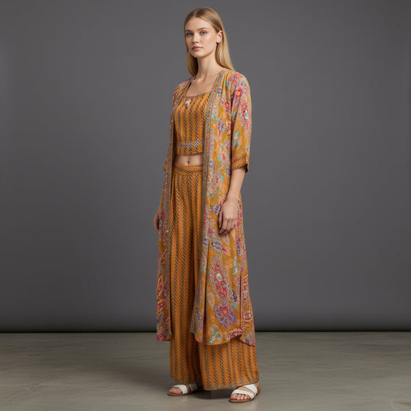 Georgette Co-ord Set Crop Top Wide-Leg Trousers