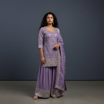 Tissue Georgette Floral Embroidery Sharara Set