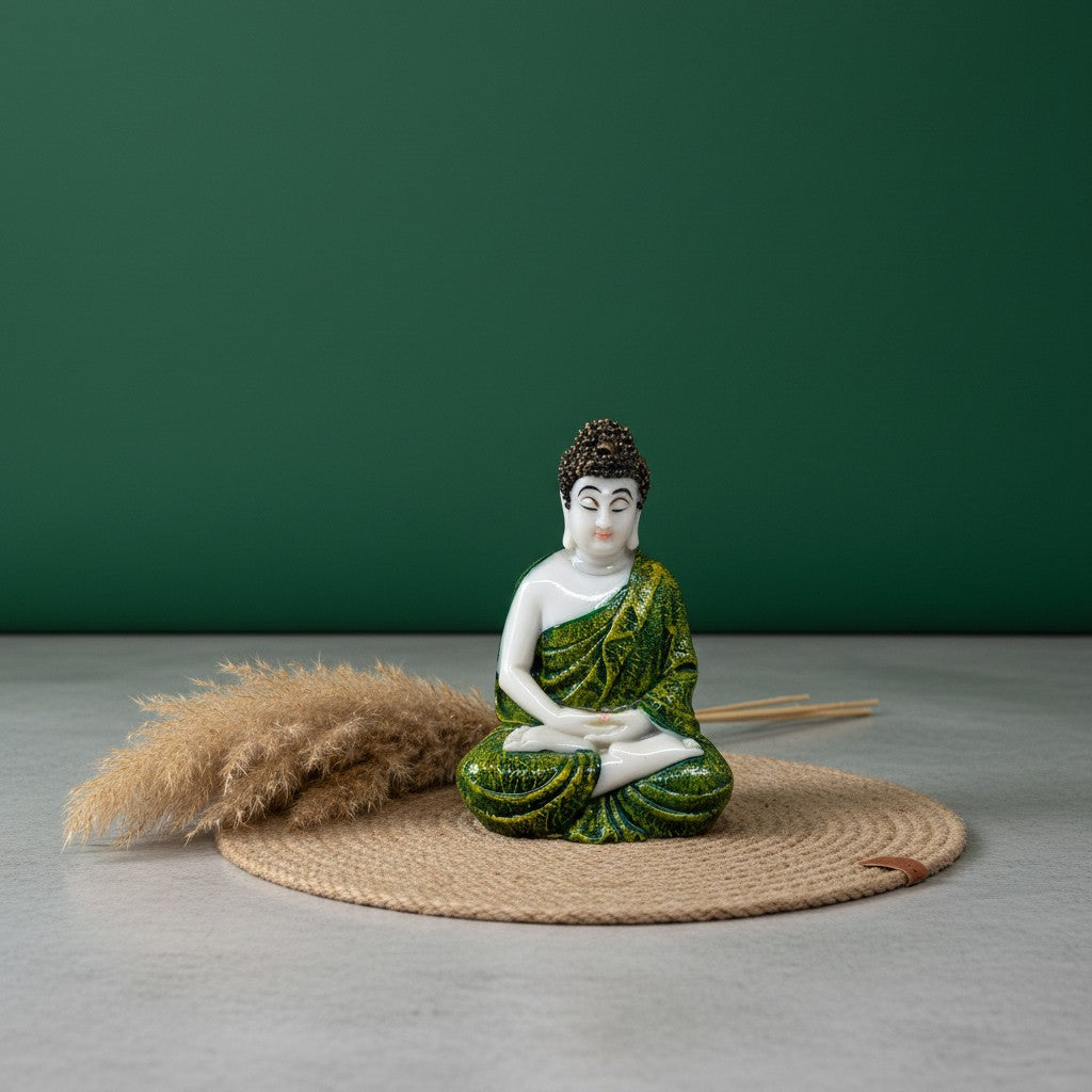 Polyresin Green Buddha Statue for Home Decor