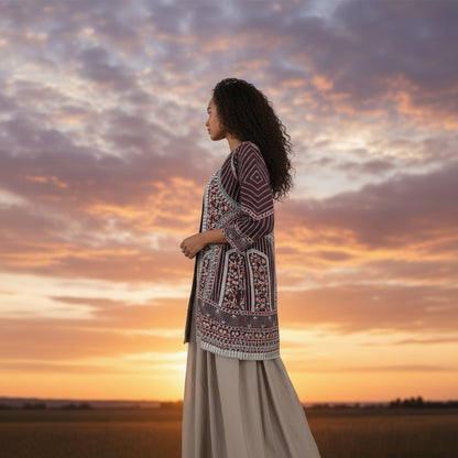 Textured Georgette Embroidered Long Jacket Over Floor-Length Dress