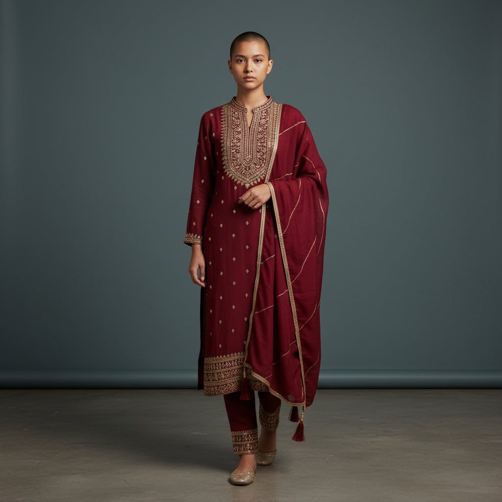 Silk Blend Sleeveless Kurta Set