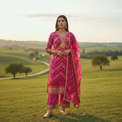 Silk Blend Leheriya Kurta Set