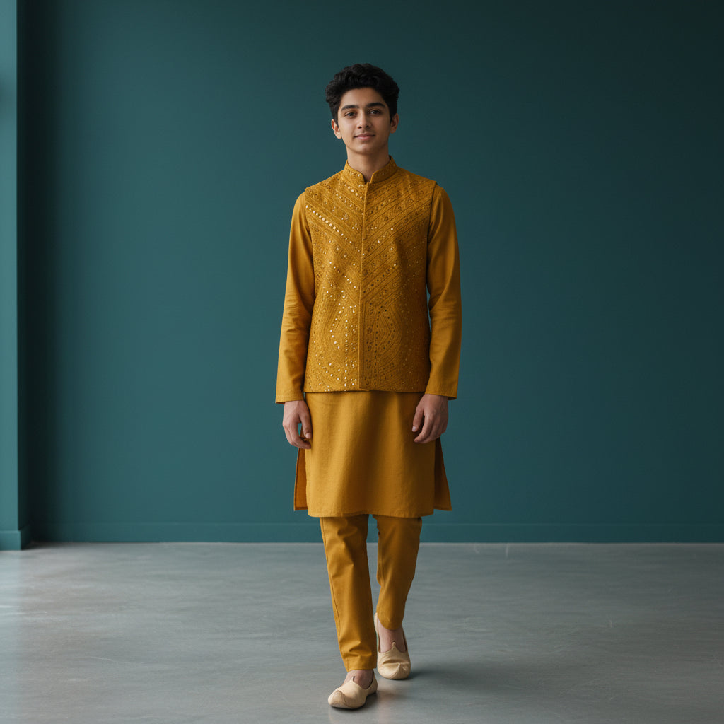 Cotton Silk Blend Kurta Set 3 Piece