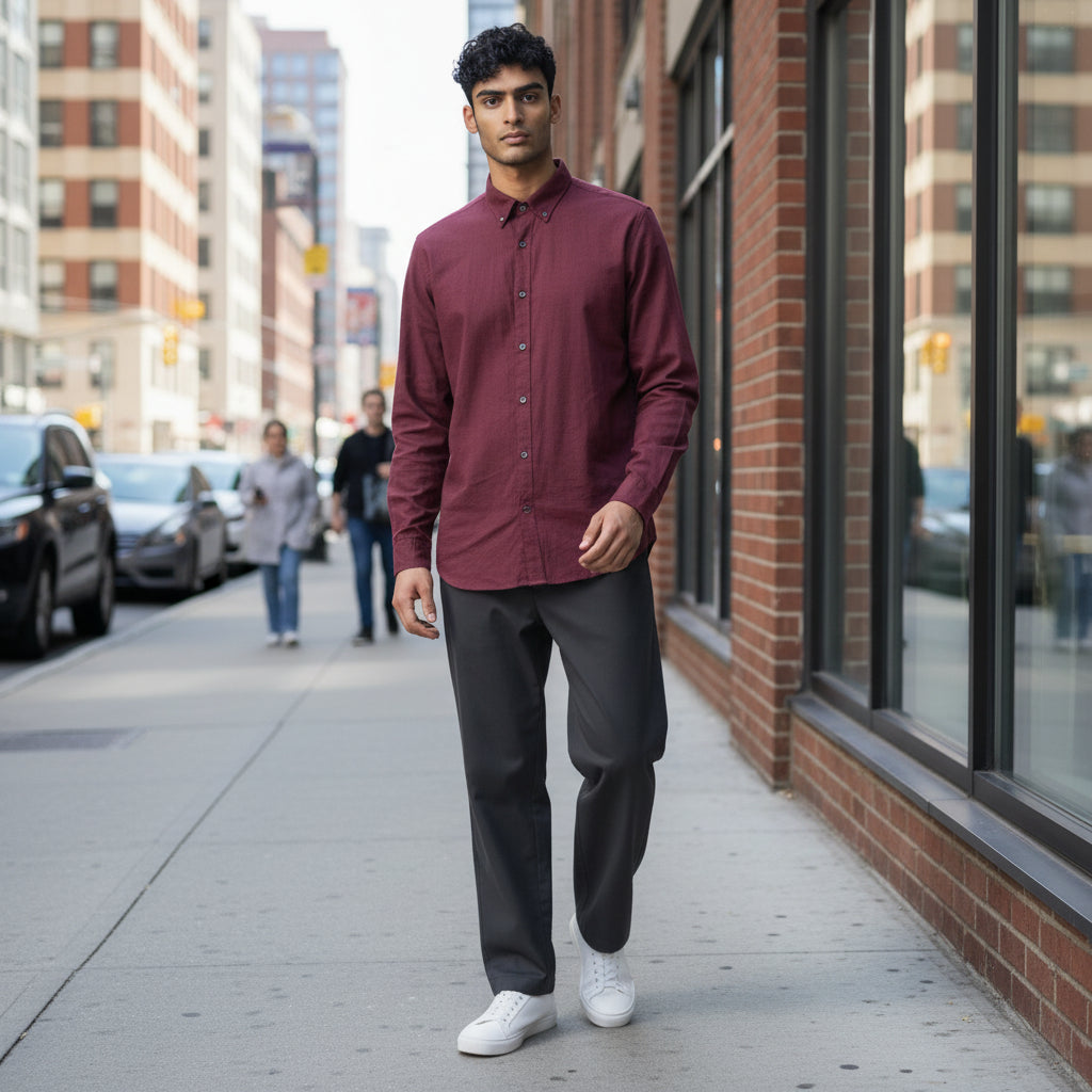 Polyester Cotton Button-Up Shirt