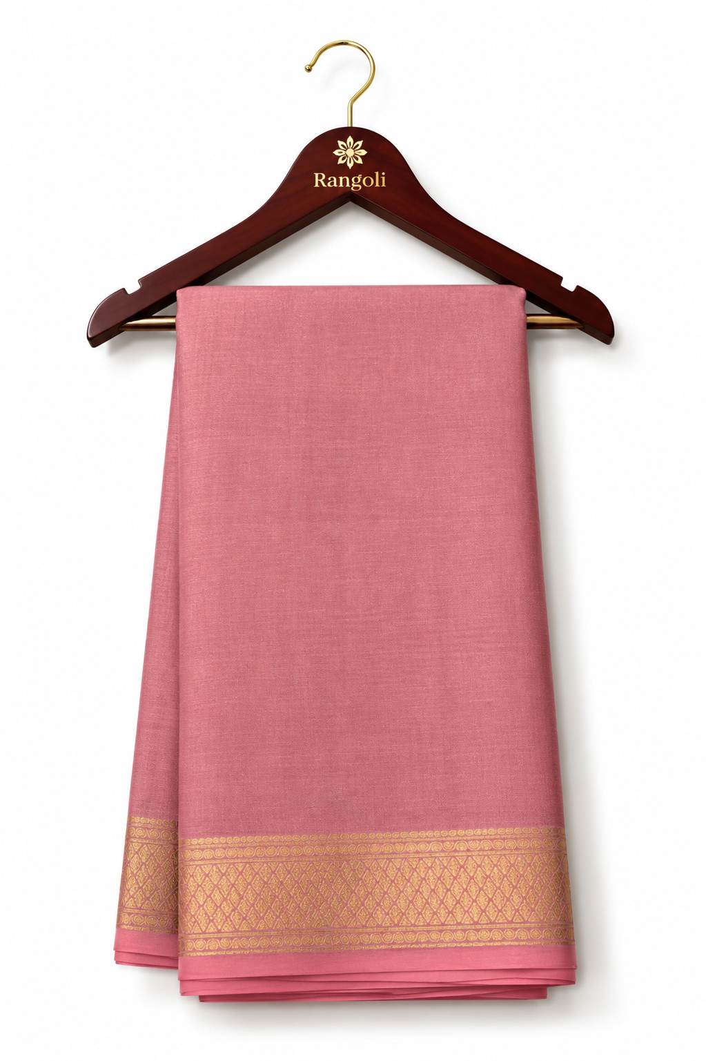 Solid Dusty Rose Pure Silk Saree with Gold Patterned Border