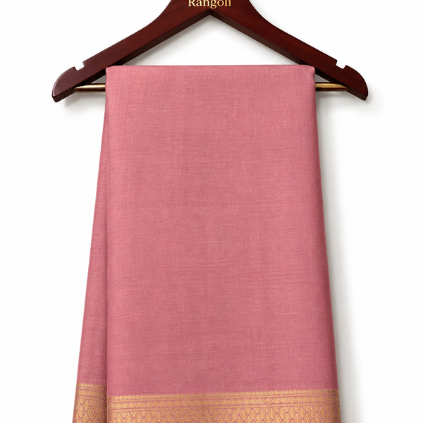 Solid Dusty Rose Pure Silk Saree with Gold Patterned Border