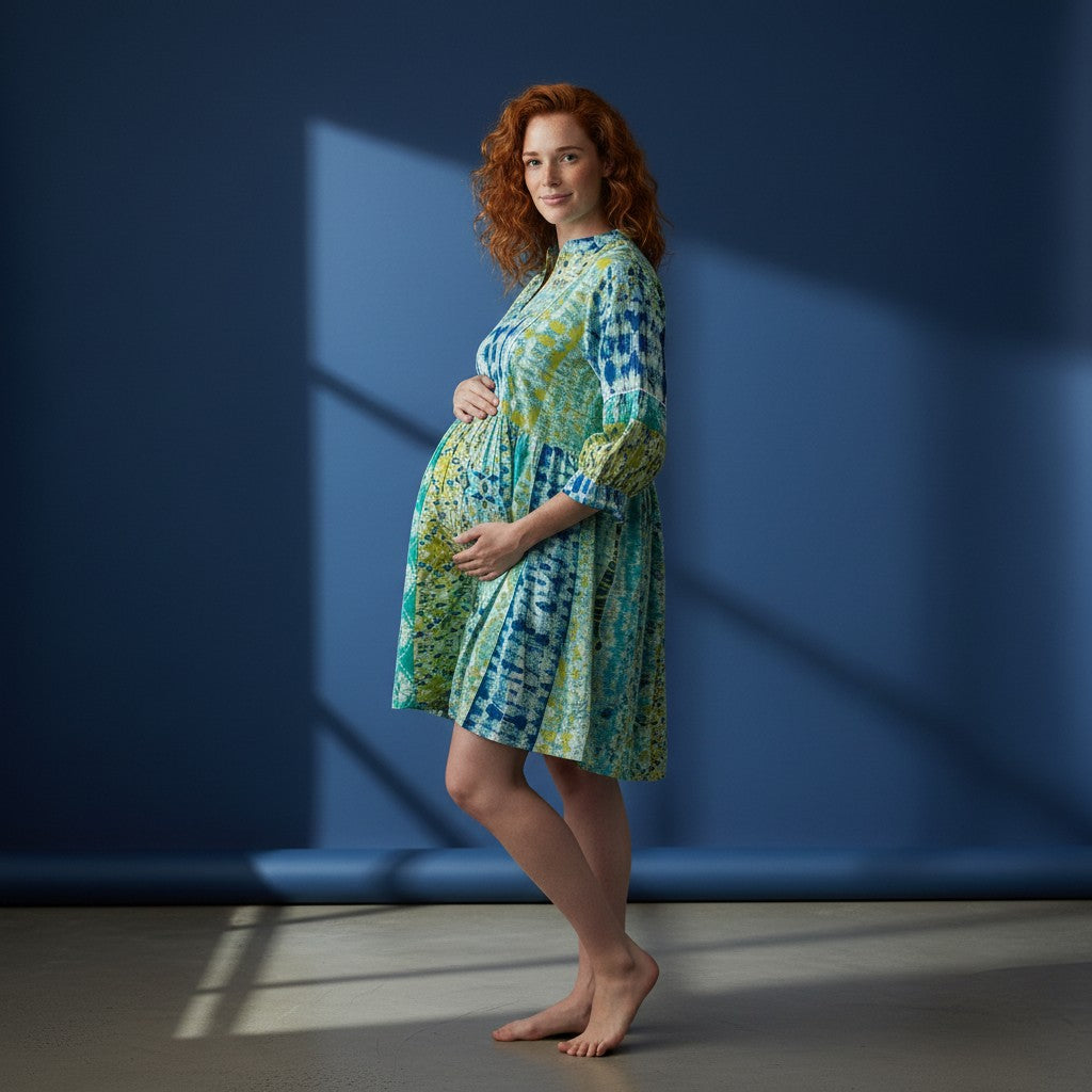 Tie-Dye Blue Bell Sleeve Tunic Dress for Women