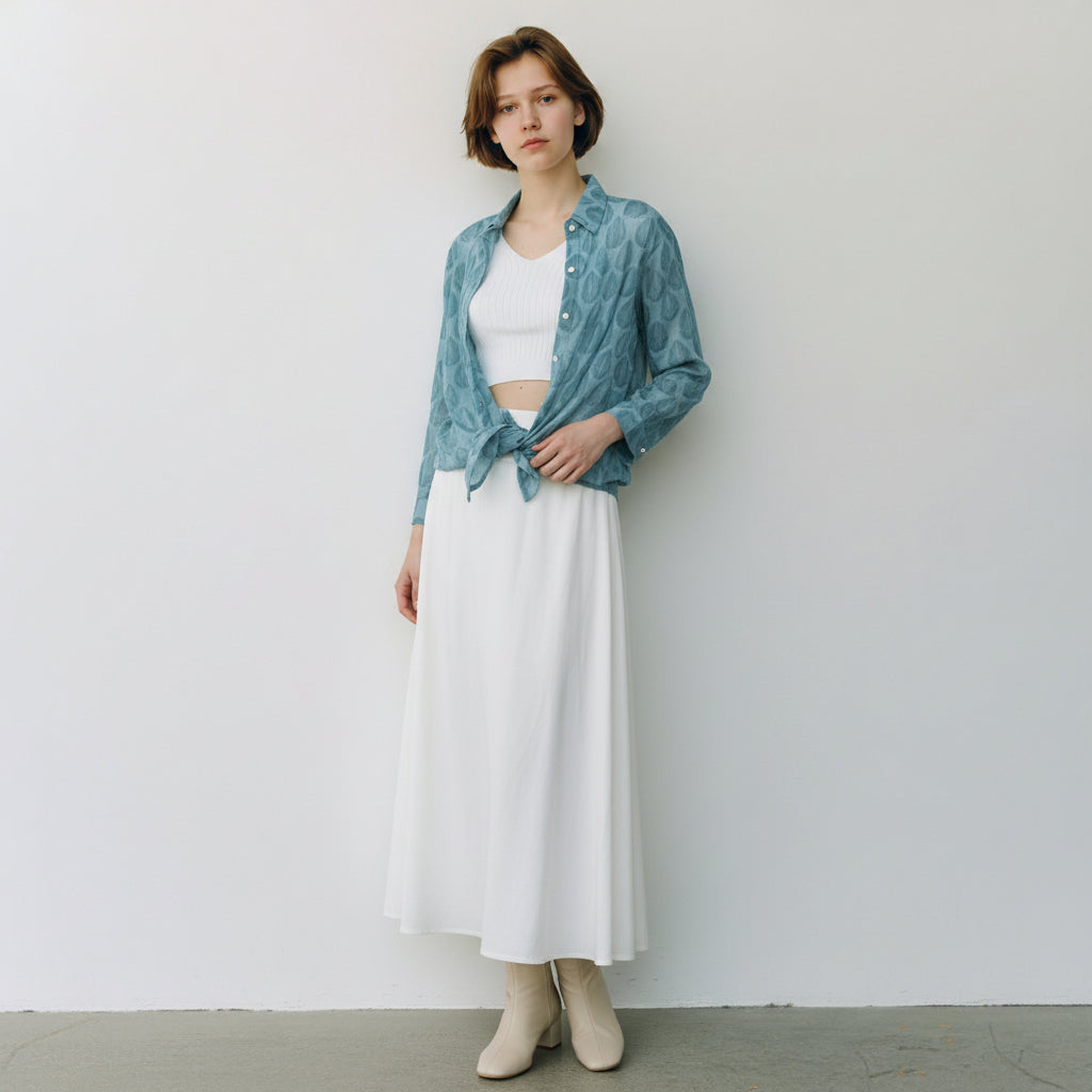 Crinkled Chiffon Elongated Teardrop Shirt