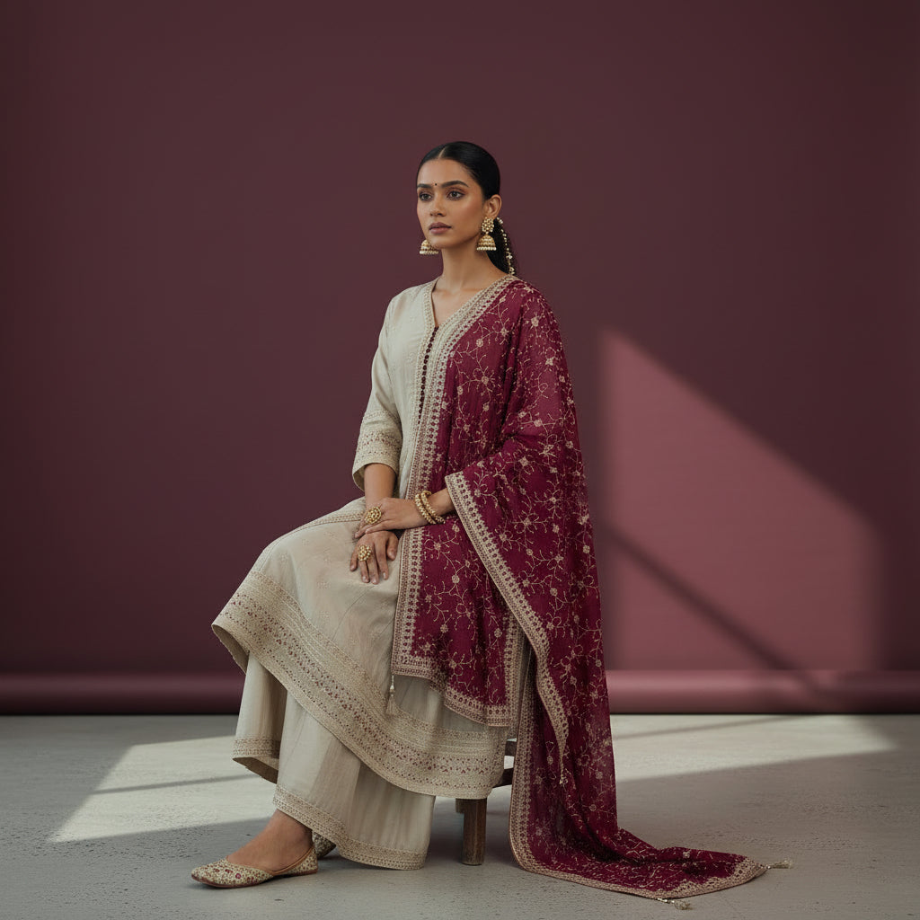 Silk Blend Kurta Set with Heavy Gold Sequin Embroidery