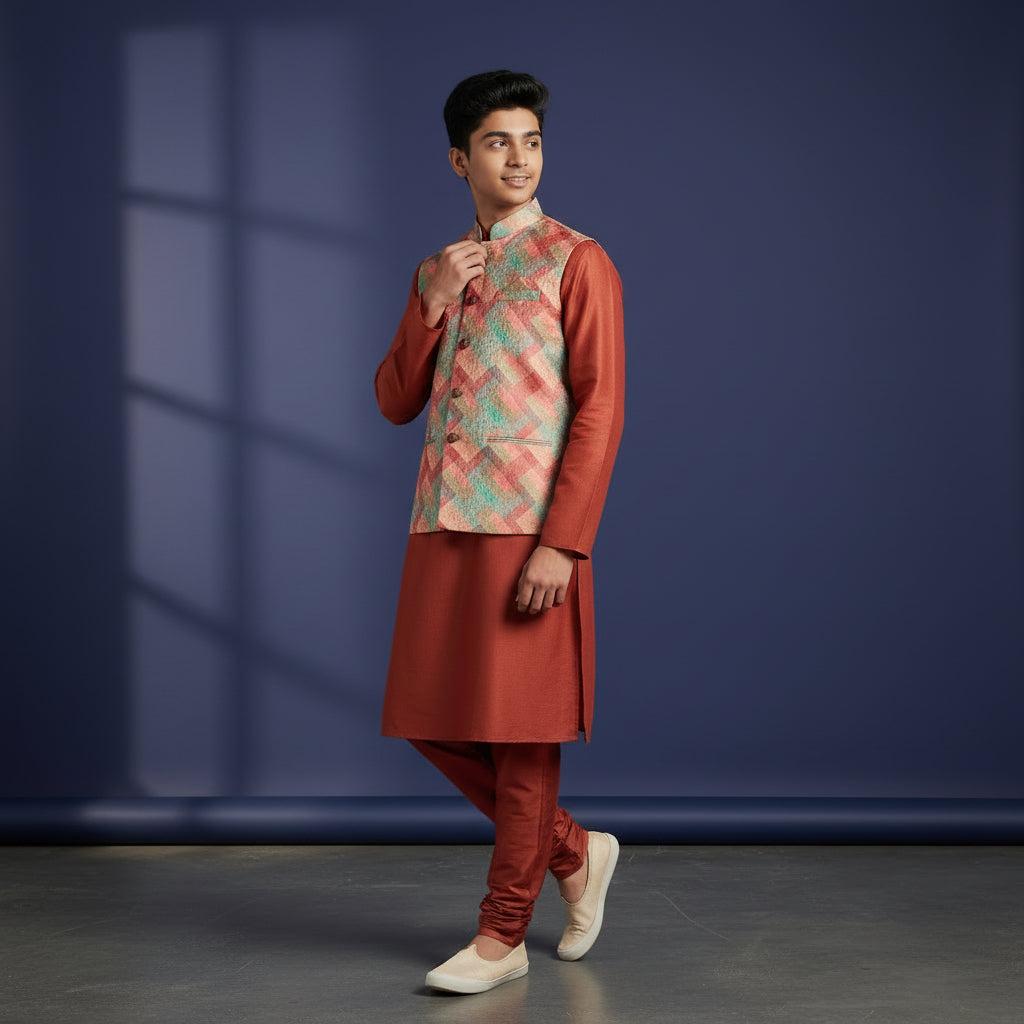 Cotton Silk Blend Kurta Set 3 Piece Burgundy