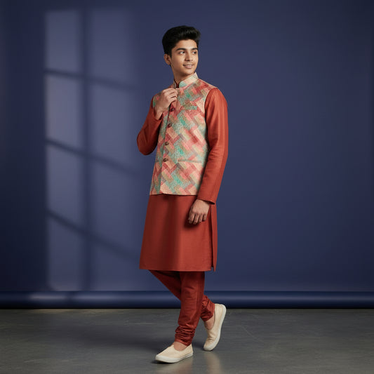 Cotton Silk Blend Kurta Set 3 Piece Burgundy