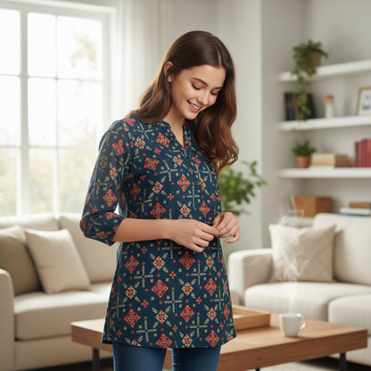 Cotton Tunic V-neck Button Placket