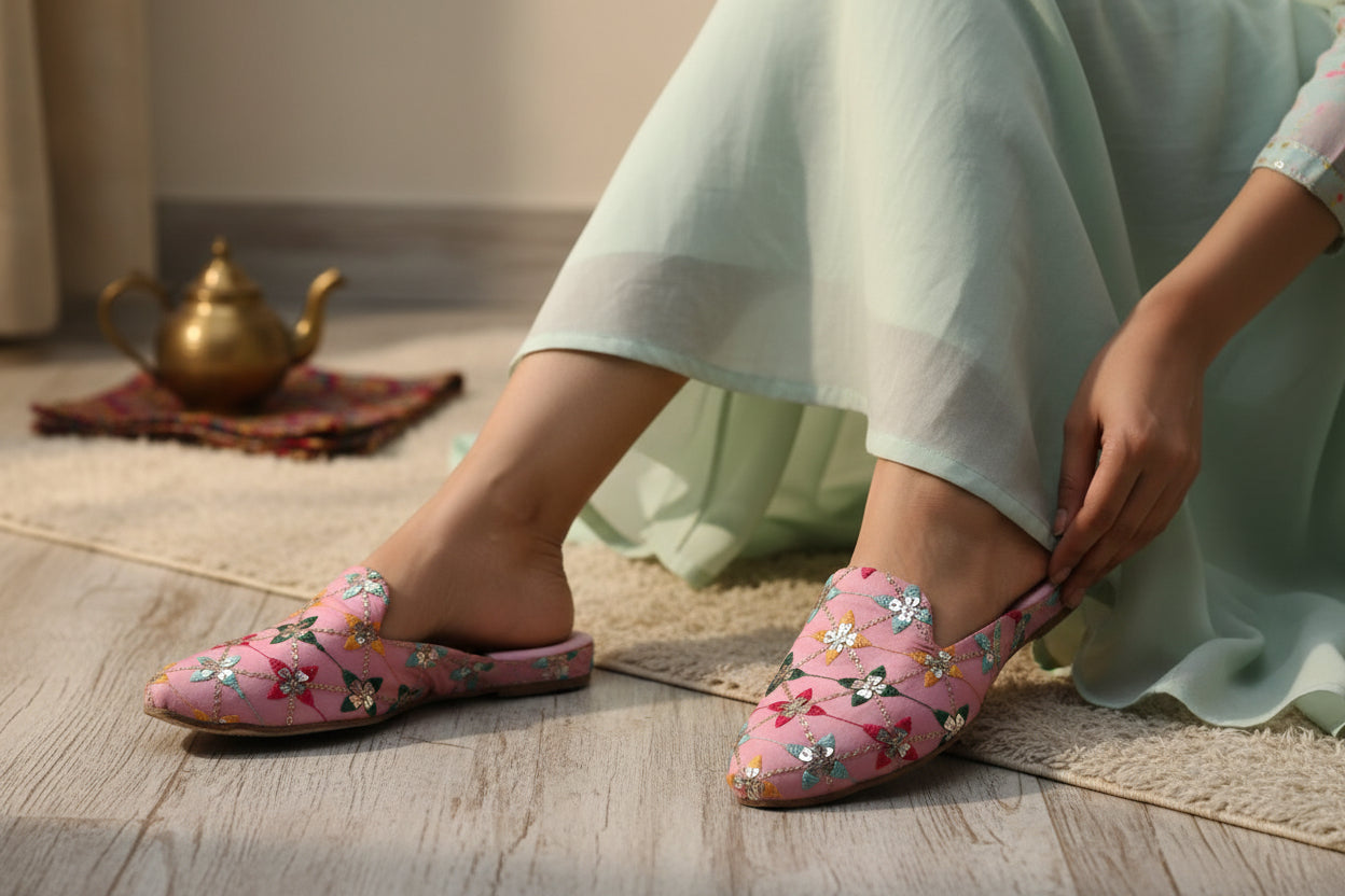 Geometric Mule - Closed-Toe Mule with Diamond Grid Embroidery and Sequins
