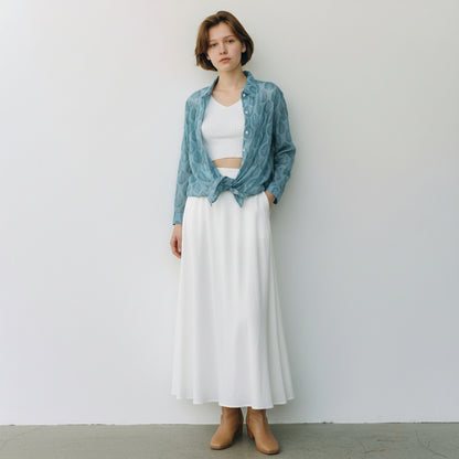 Crinkled Chiffon Elongated Teardrop Shirt