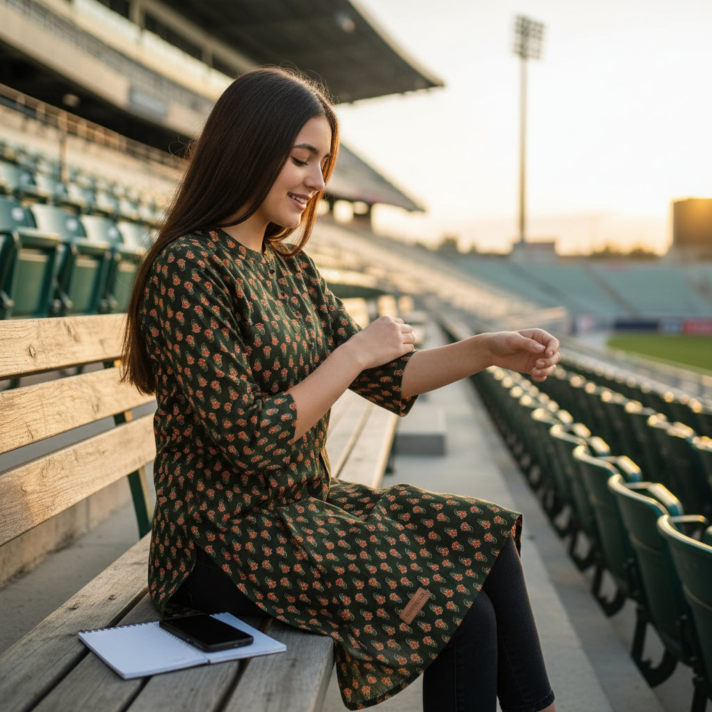 Cotton Tunic with Pleated Waist and Floral Print