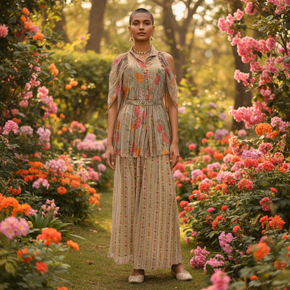 Printed Fabric Co-ord Set with Metallic Stripes