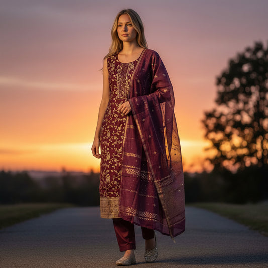 Tissue Silk Floral Kurta Set