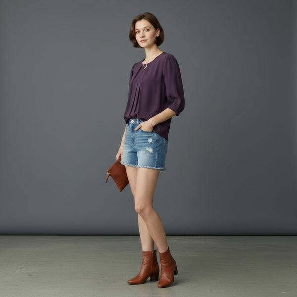 Deep Purple Tunic with Puffed Sleeves