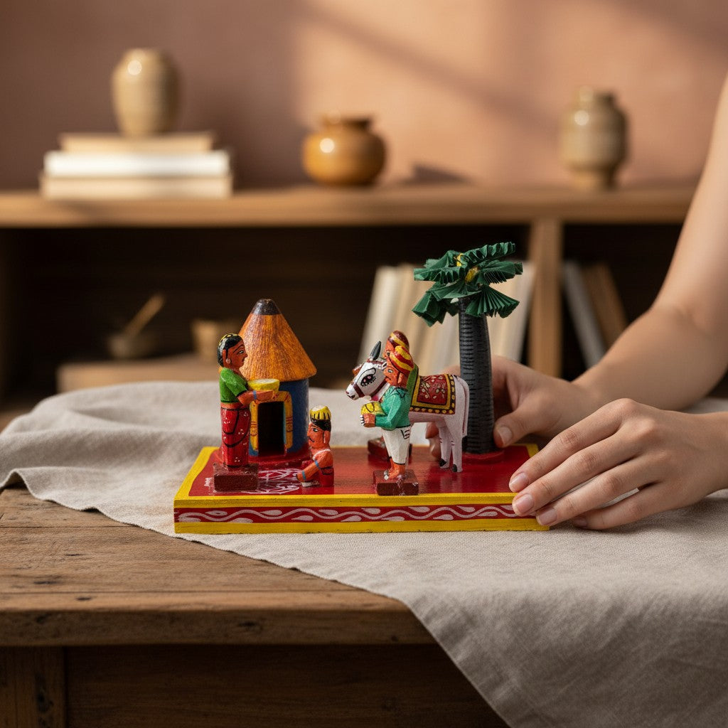 Handcrafted Indian Village Wooden Toy Set