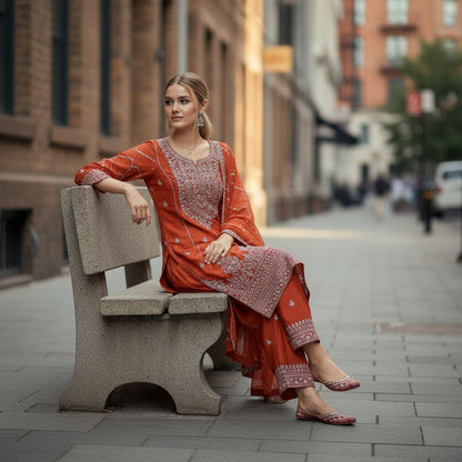 Silk Blend Sharara Style Kurta Set