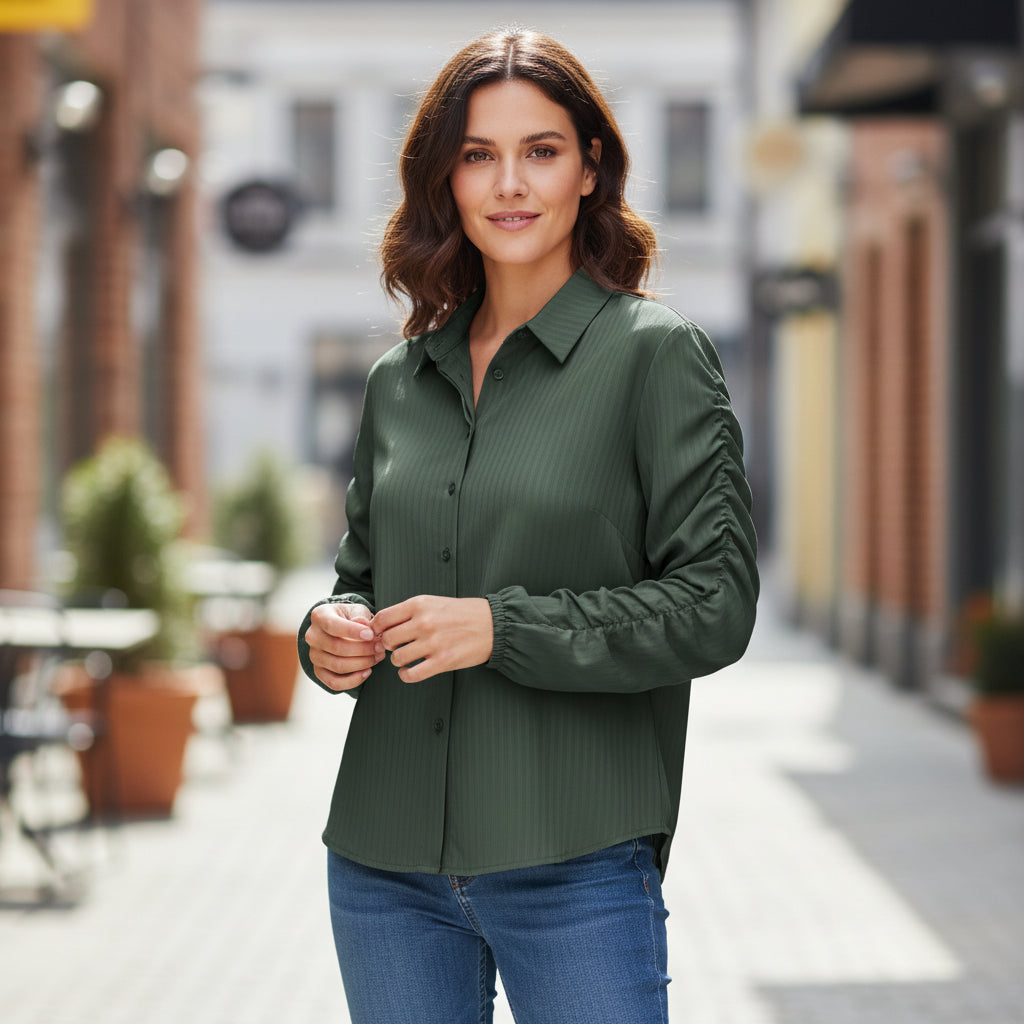 Stretchable Satin Ruched Sleeveless Shirt