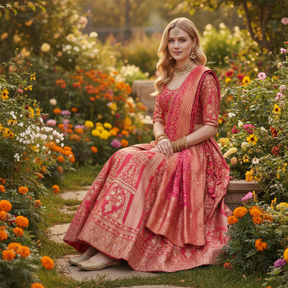 Heavy Banarasi Silk Lehenga Geometric Patterns