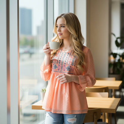 Swiss Dot Chiffon Tunic for Everyday Comfort