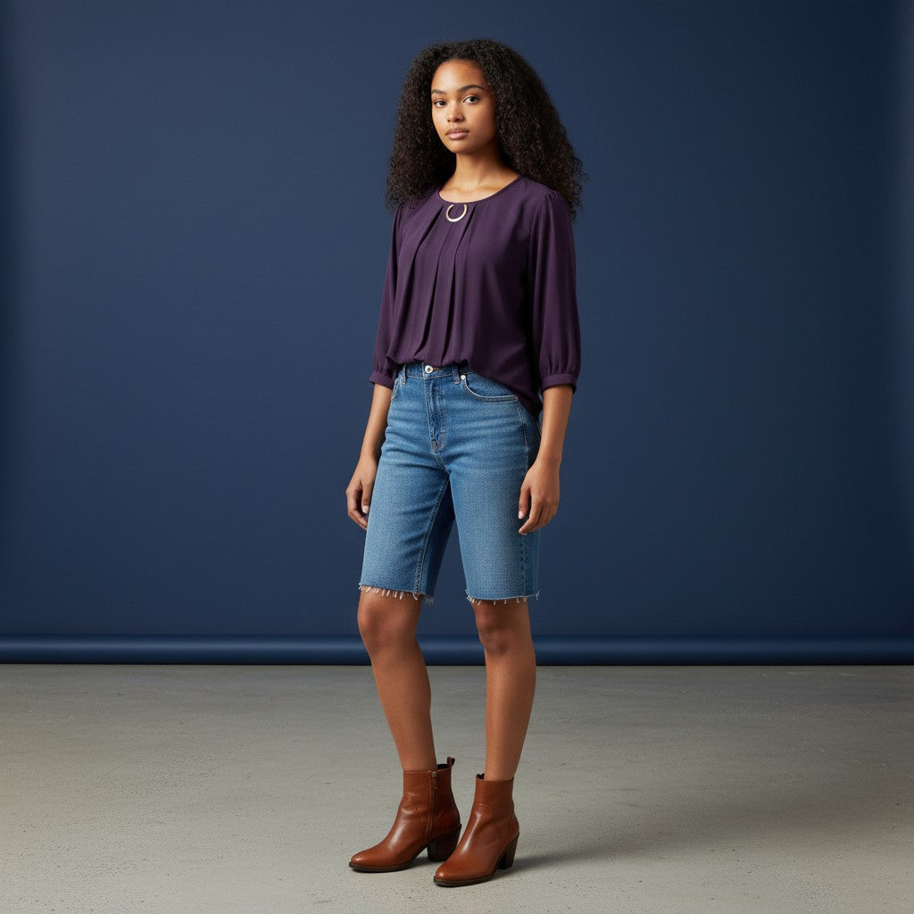Deep Purple Tunic with Puffed Sleeves