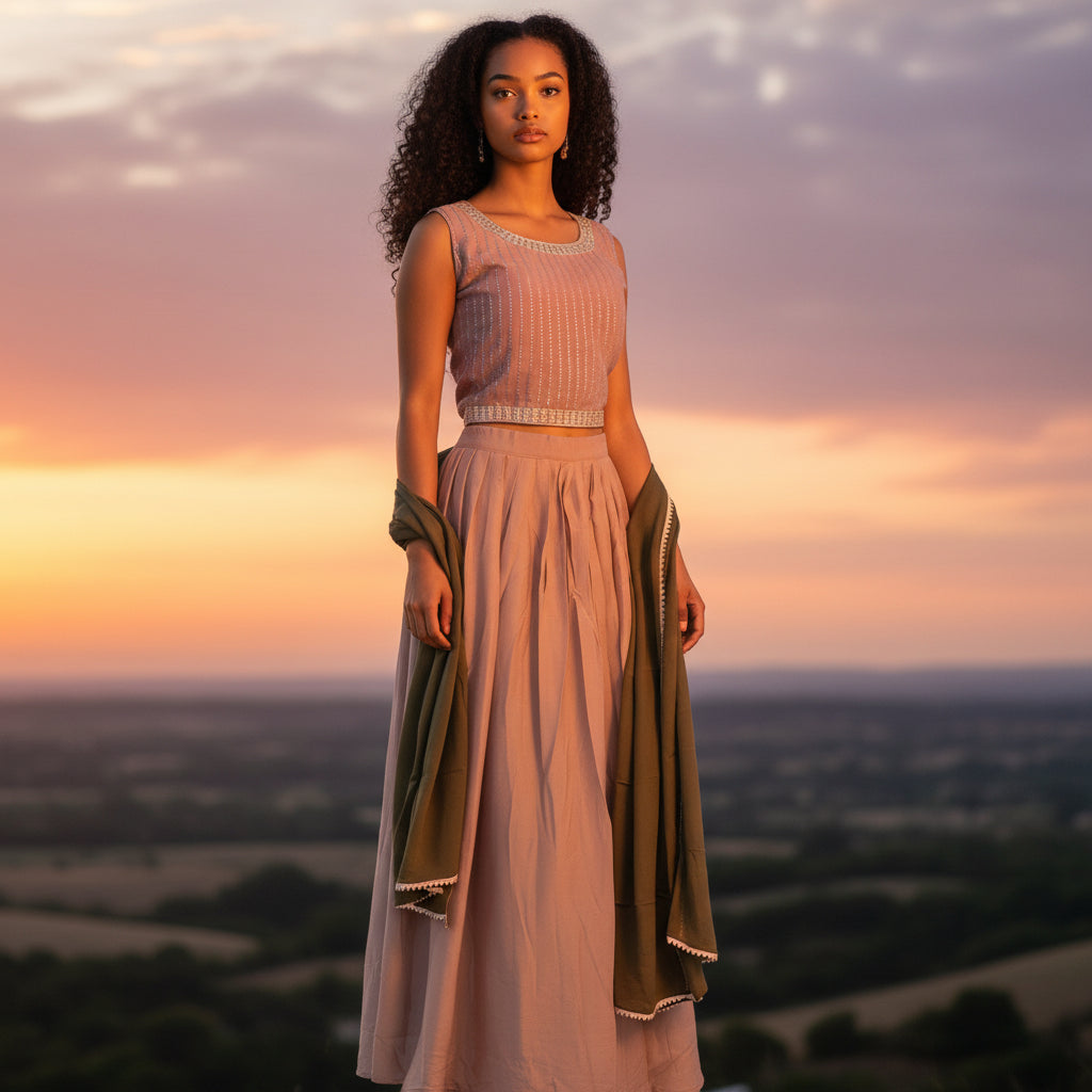 Textured Georgette 3-piece Set Floor-length Dress