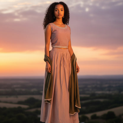 Textured Georgette 3-piece Set Floor-length Dress