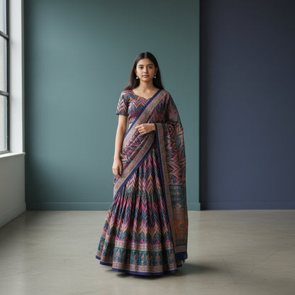 Printed Silk/Satin Blend Lehenga