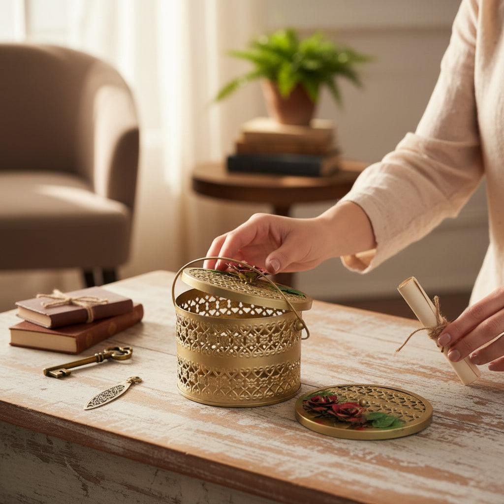 Rose-Embellished Lattice Box