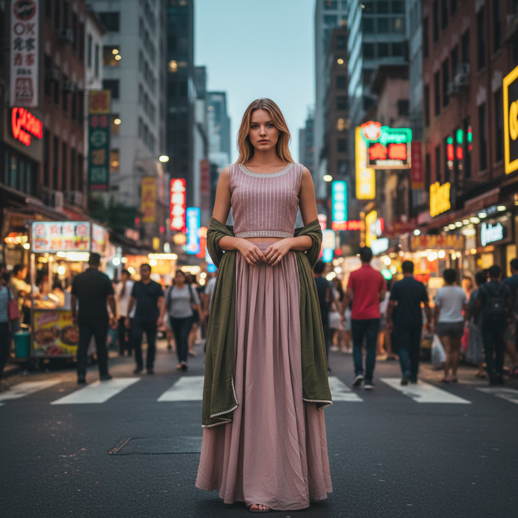 Textured Georgette 3-piece Set Floor-length Dress