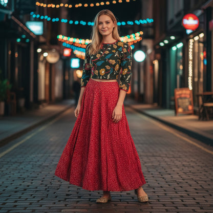 Cotton Silk Blend Crop Top Floral Print