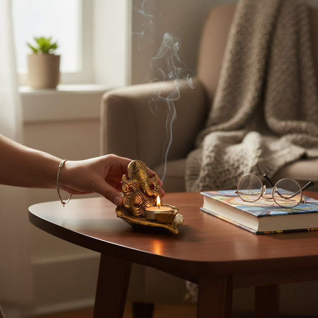 Seated Ganesha Leaf Diya