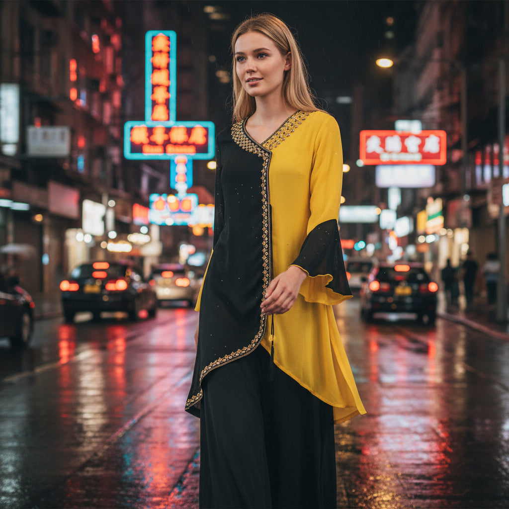 Crepe Silk Blend Co-ord Set Crop Top Wide-Leg Trousers